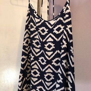 Blue and white aztec print tank top